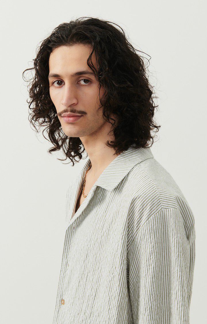 Men's shirt Keostreet - KHAKI AND WHITE STRIPES - Green - Blanc - S