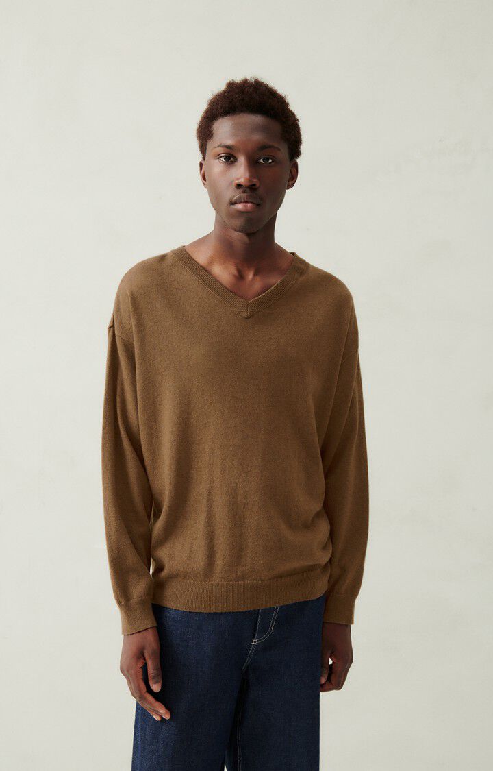 Pull manches longues marron homme