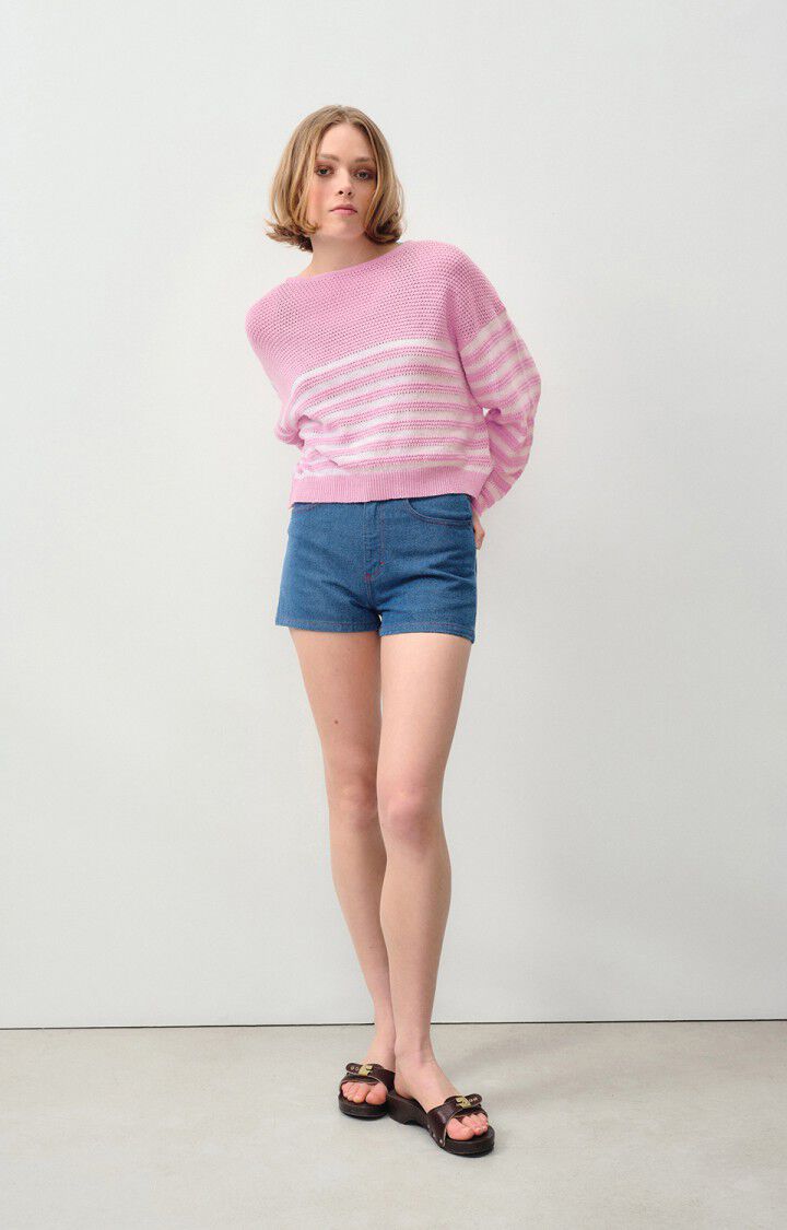 Pull femme Nyama - PIVOINE RAYE BLANC - Rose - Blanc - S