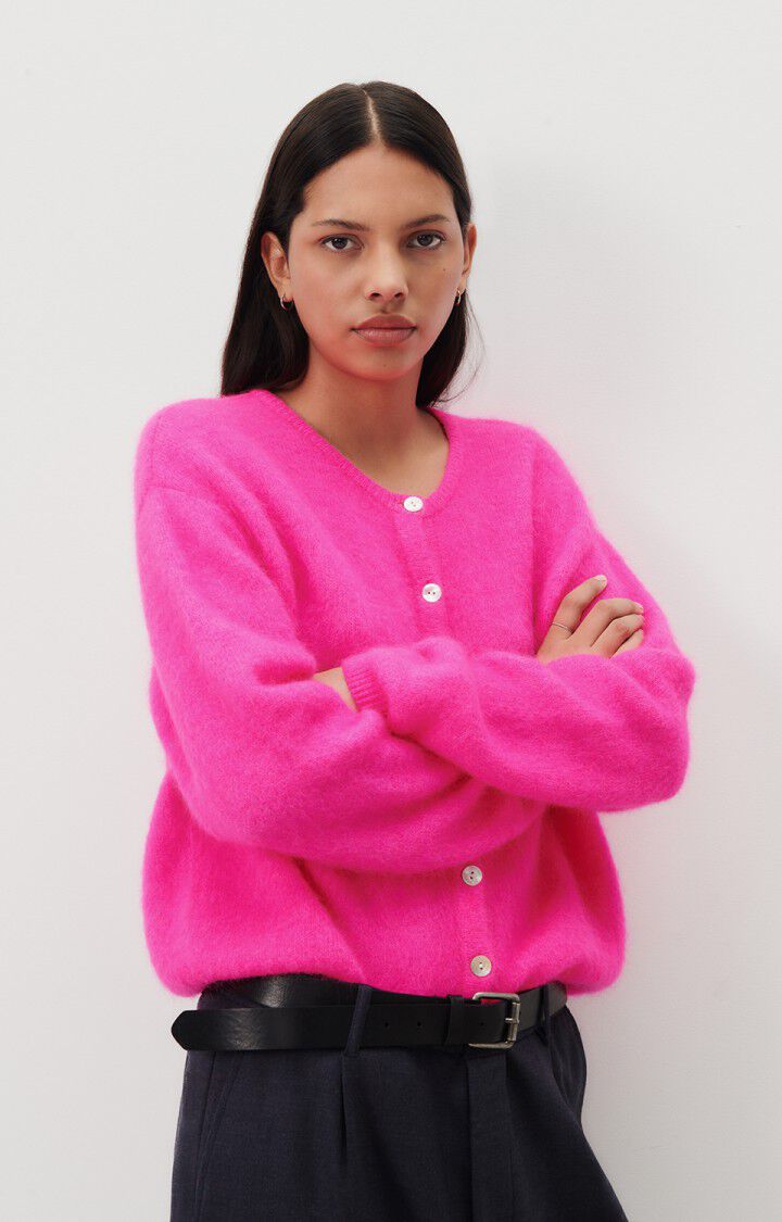 Women's cardigan Vitow - NEON PINK MELANGE 50 Long sleeve Pink - E24