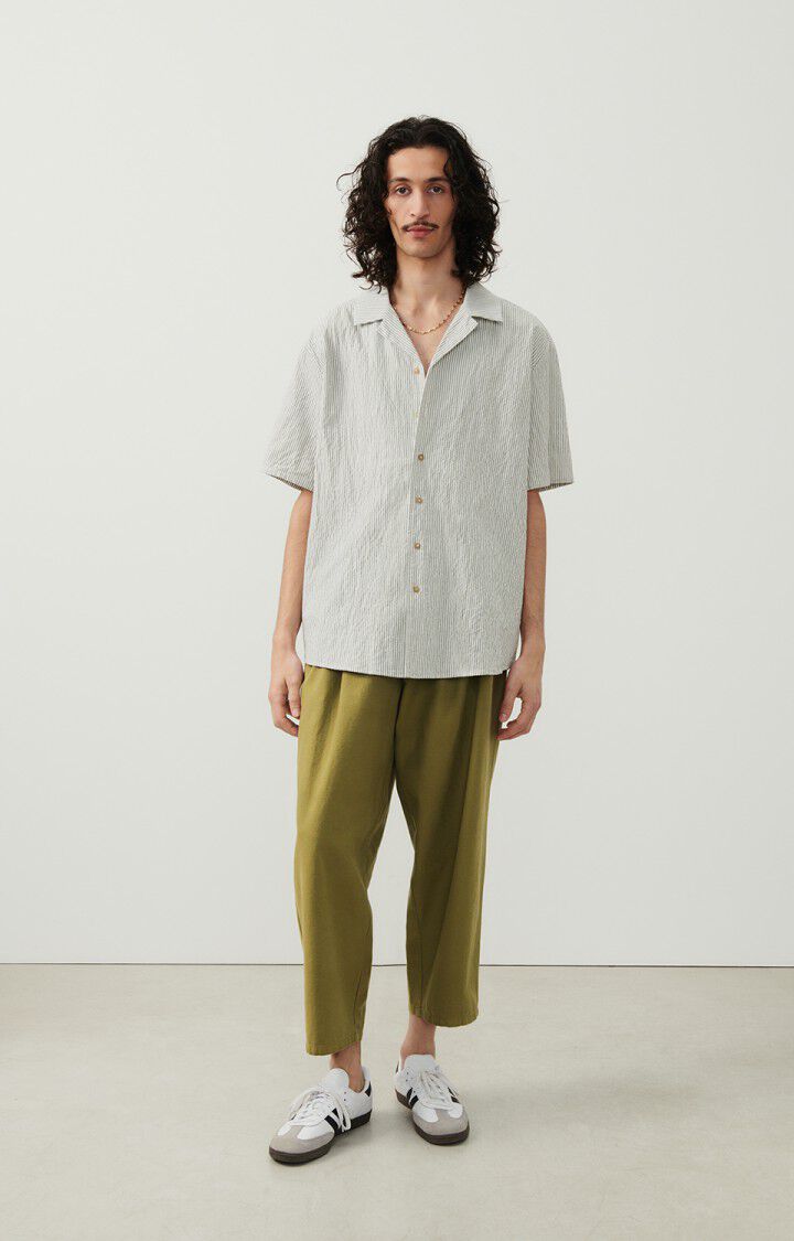 Men's shirt Keostreet - KHAKI AND WHITE STRIPES - Green - Blanc - S