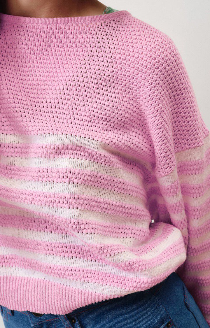 Pull femme Nyama - PIVOINE RAYE BLANC - Rose - Blanc - S