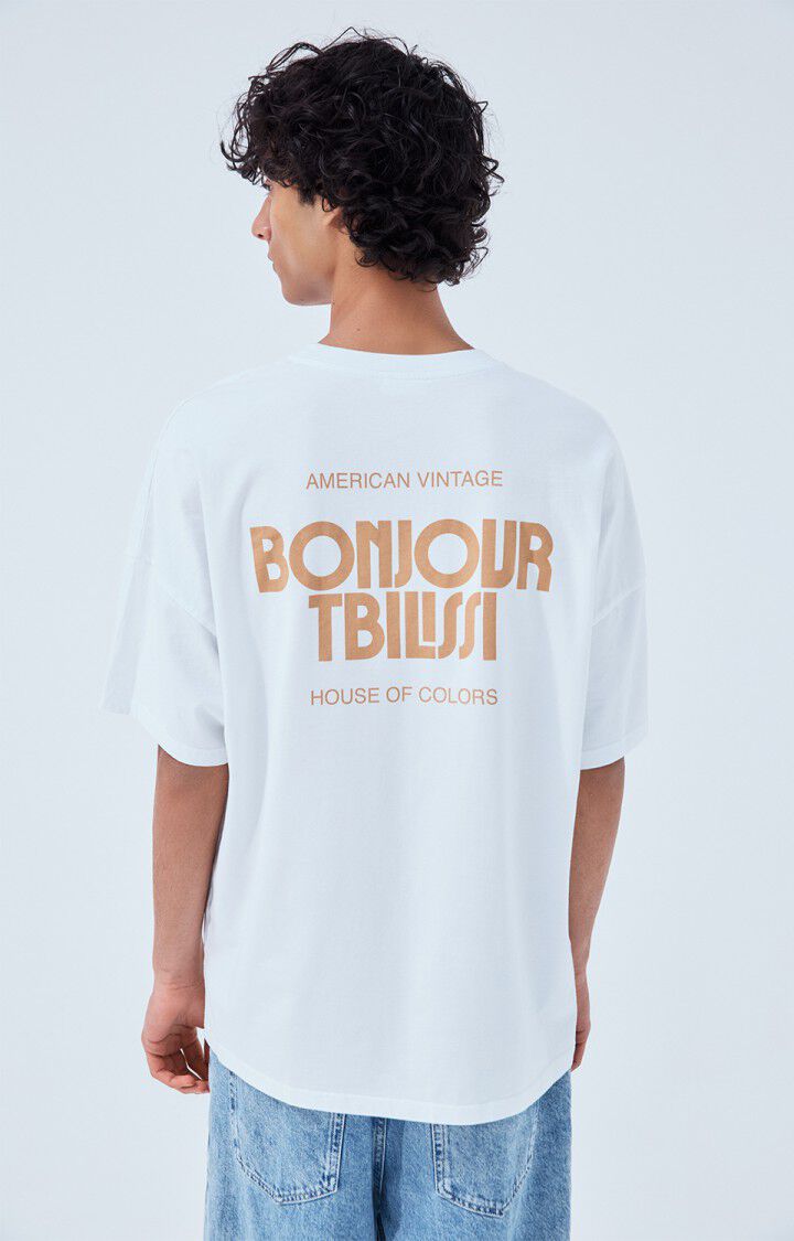 Unisex T-shirt Fizvalley - "Bonjour" - TBILISSI - White - Marron - XS