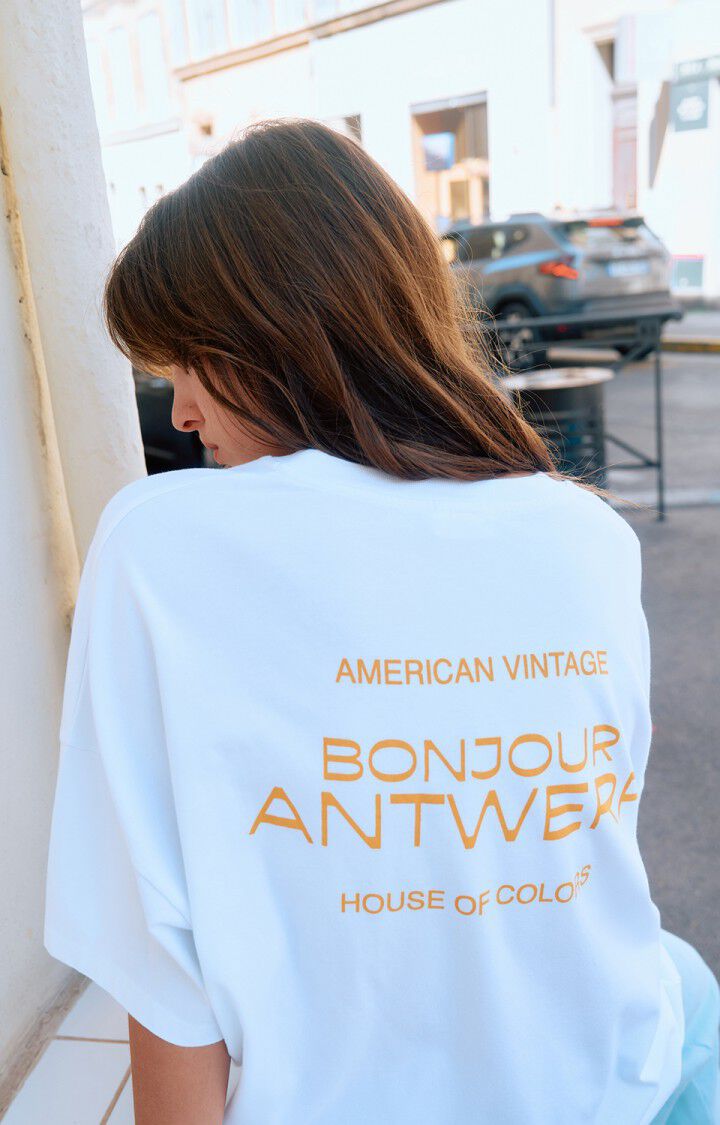 Unisex T-shirt Fizvalley - "Bonjour" - ANTWERP - White - Orange - XS