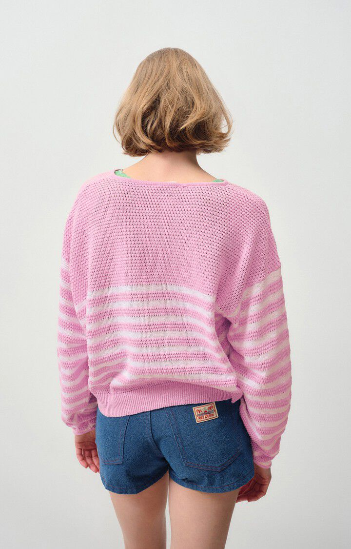 Pull femme Nyama - PIVOINE RAYE BLANC - Rose - Blanc - S