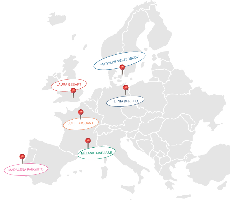 Carte d'europe présentant l'implantation des illustratrices